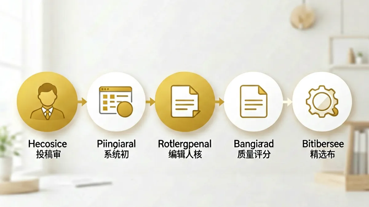 香蕉社区内容筛选机制示意图，展示从用户投稿到编辑复核再到精选发布的完整流程