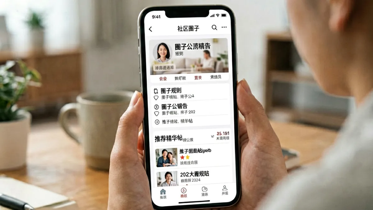 用户查看香蕉社区圈子置顶公告的场景，展示圈子规则与精华帖内容结构